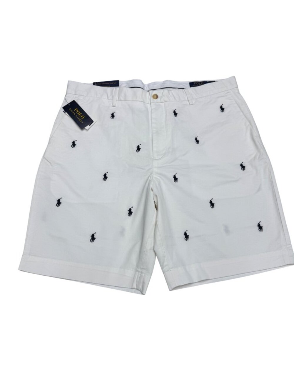 NWT Polo Ralph Lauren Men's Stretch Classic Fit Shorts White All Over Pony Sz 36